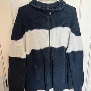 Banana Republic Navy and White Zip-Up Sweater